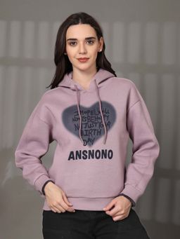 Juelle - Women Lavender Typography Printed Hoodie