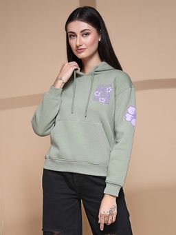 Juelle - Women Green Graphic Hoodied
