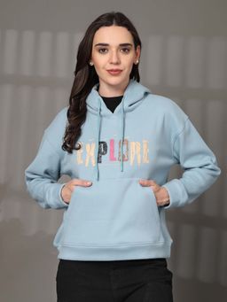 Juelle - Women Blue Typography Printed Hoodie