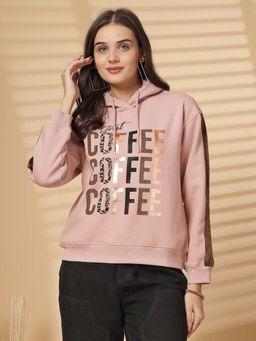 Juelle - Women Pink Typography Printed Hoodie