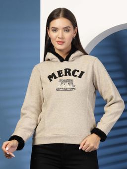 Juelle - Women Beige Embroidered Hoodie