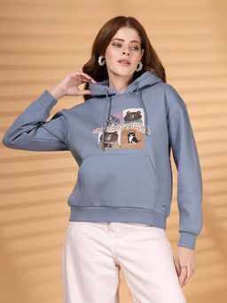 Juelle - Women Blue Graphic Hoodie