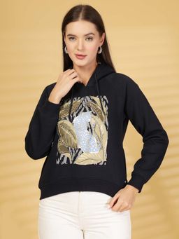 Juelle - Women Black Graphic Hoodie