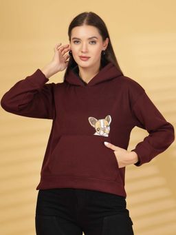 Juelle - Women Maroon Embellished Hoodie