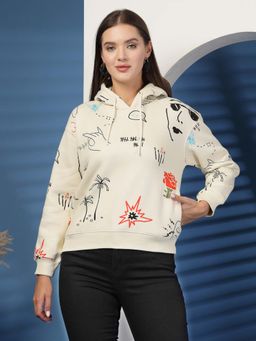 Juelle - Women Beige Graphic Hoodie