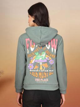 Juelle - Women Green Graphic Hoodie