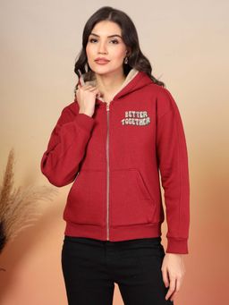 Juelle - Women Maroon Graphic Hoodie
