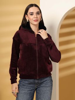 Juelle - Women Maroon Textured Hoodie