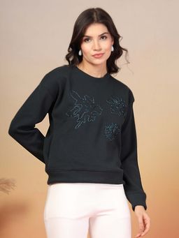 Juelle - Women Green Embroidered Sweatshirt