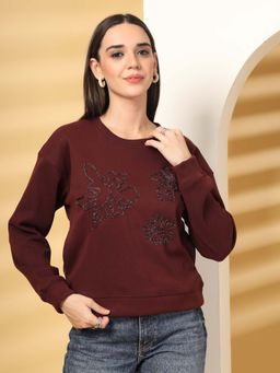 Juelle - Women Maroon Embroidered Sweatshirt