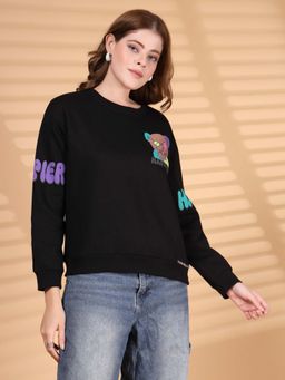 Juelle - Women Black Graphic Sweatshirt