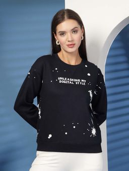 Juelle - Women Black Typography Printed Sweatshirt