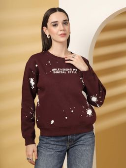 Juelle - Women Maroon Typography Printed Sweatshirt