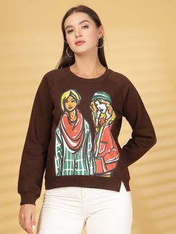 Juelle - Women Brown Graphic Sweatshirt