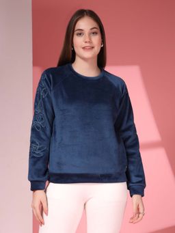 Juelle - Women Blue Embroidered Sweatshirt