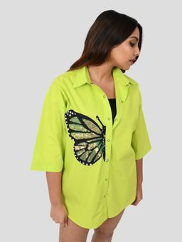 Richaa Goenka - Green Comfort Fit Cotton Oversized Shirt
