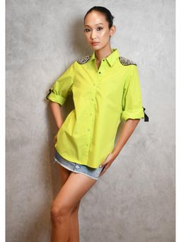 Richaa Goenka - Green Comfort Fit Cotton Embroidered Shirt