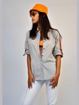 Richaa Goenka - Black Stripe Embroidered Shirt