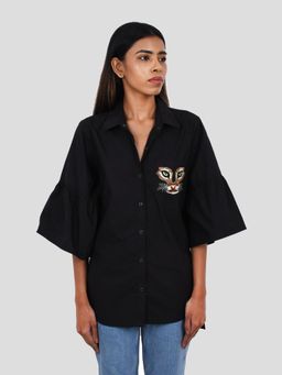 Richaa Goenka - Black Comfort Fit Cotton Shirt