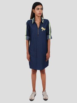 Richaa Goenka - Blue Denim A Line Knee Length Dress