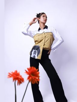 Richaa Goenka - Beige Comfort Fit Printed Cotton Shirt