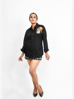 Richaa Goenka - Black Toucan Bird Embroidered Shirt