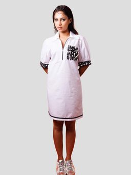 Richaa Goenka - White Cotton A Line Knee Length Dress
