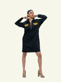 Richaa Goenka - Black Cotton A Line Mini Dress