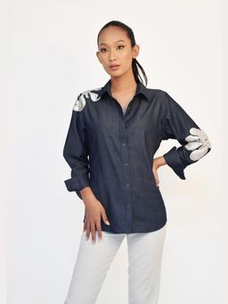 Richaa Goenka - Blue Denim Comfort Fit Embroidered Shirt