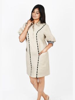Richaa Goenka - Beige Cotton A Line Mini Dress
