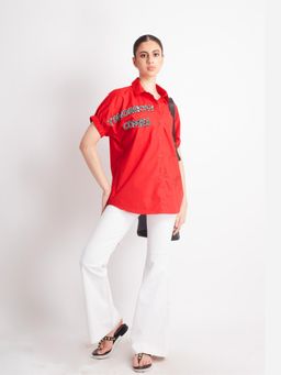 Richaa Goenka - Red Comfort Fit Cotton Embroidered Shirt