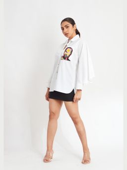 Richaa Goenka - White Comfort Fit Cotton Cape Sleeves Shirt