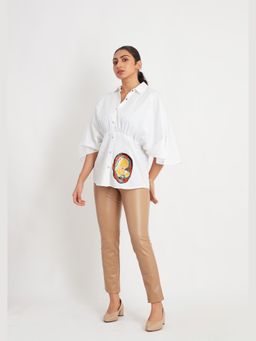 Richaa Goenka - White Comfort Fit Cotton Pleated Waist Shirt