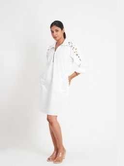 Richaa Goenka - White Cotton A Line Mini Dress