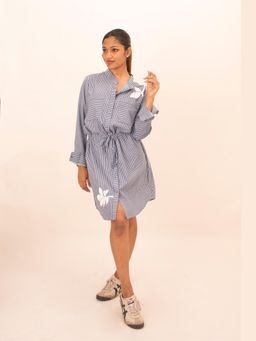 Richaa Goenka - Blue Cotton Stripe A Line Mini Dress