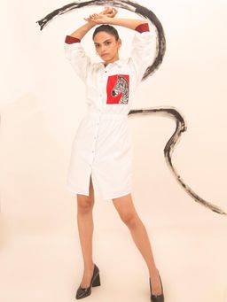 Richaa Goenka - White Cotton A Line Knee Length Dress
