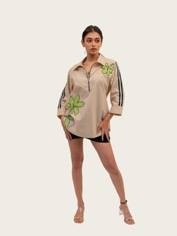 Richaa Goenka - Beige Cotton Embroidered Shirt