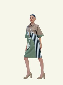 Richaa Goenka - Olive Cotton A Line Knee Length Dress