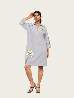Richaa Goenka - Black Cotton Embroidered A Line Knee Length Dress