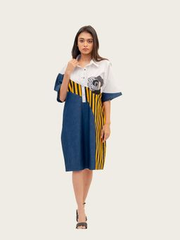Richaa Goenka - Blue Denim A Line Knee Length Dress