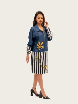 Richaa Goenka - Denim Stripe A Line Knee Length Dress