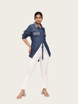 Richaa Goenka - Denim Stylised Cotton Embroidered Shirt