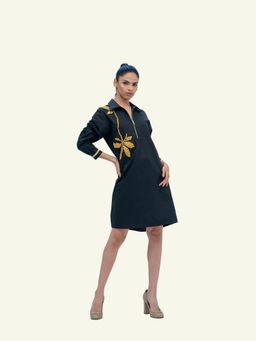 Richaa Goenka - Black Cotton A Line Mini Dress