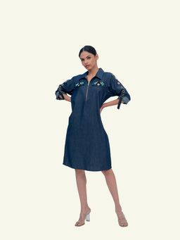 Richaa Goenka - Denim Cotton A Line Knee Length Dress