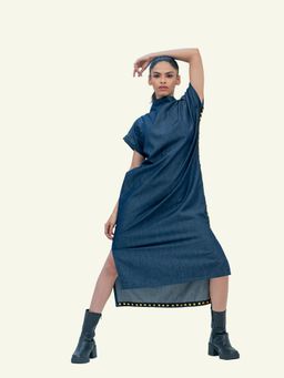 Richaa Goenka - Denim Cotton A Line Midi Dress