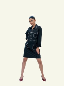 Richaa Goenka - Black Cotton A Line Knee Length Dress
