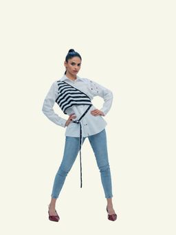 Richaa Goenka - White Cotton Stripped Vest Shirt