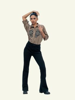 Richaa Goenka - Brown Cotton Embroidered Shirt