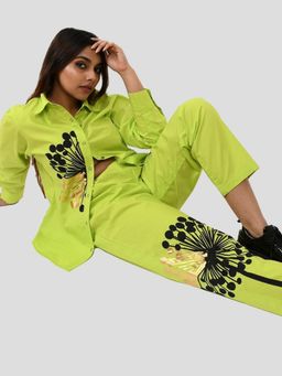 Richaa Goenka - Neon Green Comfort Fit Cotton Printed Shirt