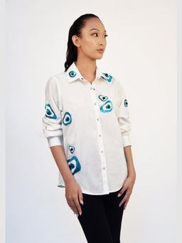 Richaa Goenka - White One Piece Cotton Evil Eye Embroidered Shirt